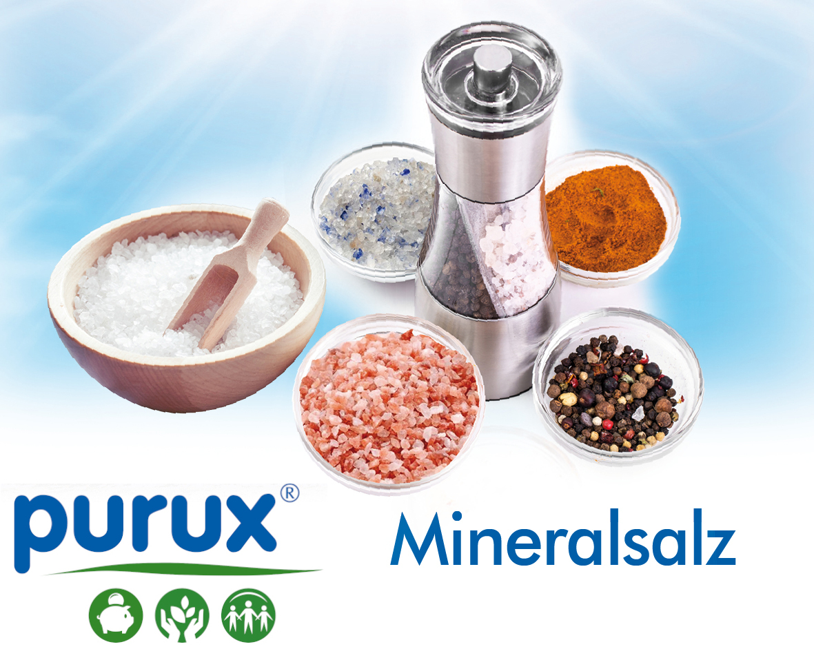 Verschiedene Salze in Verschiedenen Behältern auf blauem Hintergrund 